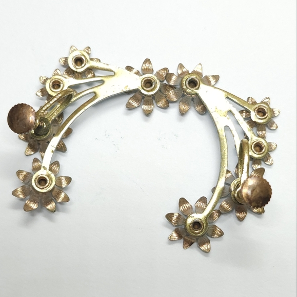 Vintage Gold Plated Blue Flower Crystal Earrings Screw Back Statement Earrings - Picture 5 of 6